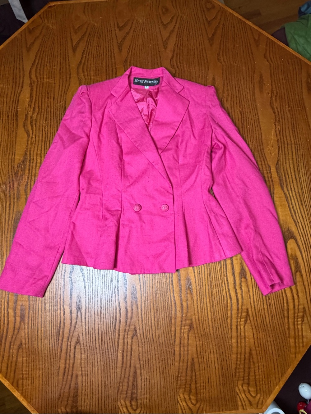 Vintage Bert Newman II Hot Pink Blazer Women’s Size 4 Double Breasted Herringbon